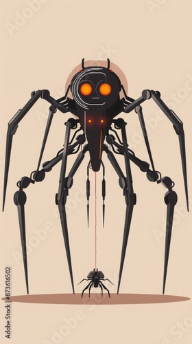 Futuristic Concept of Robot Spider Illustration in Flat Vector Style