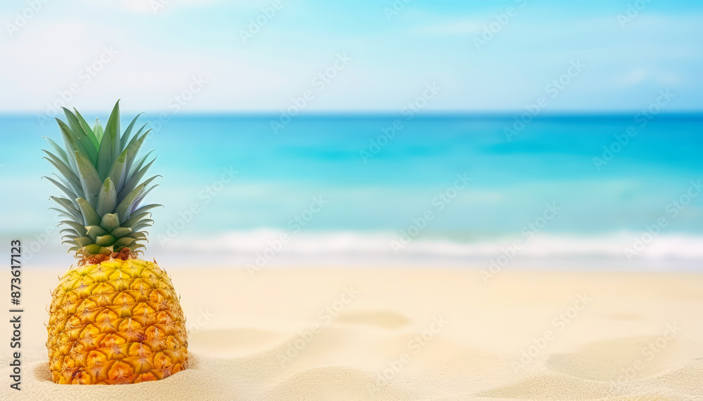 Pineapple on sand beach