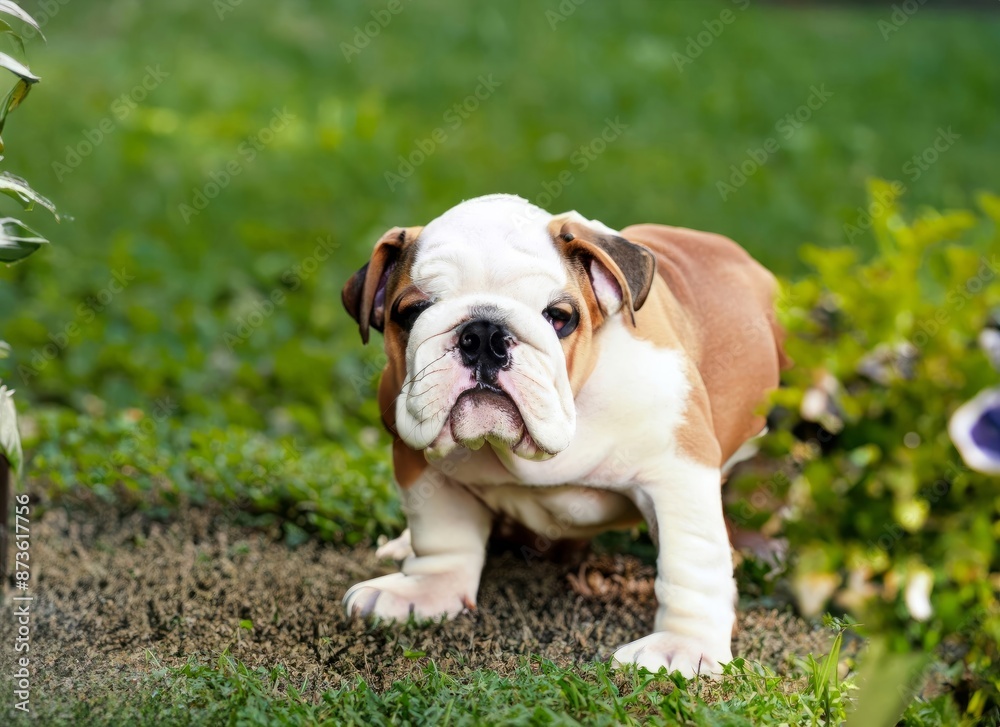 puppy Bulldog dog in garden. High quality photo puppy Bulldog dog in garden. High quality photo