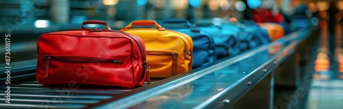 Colorful Luggage Traveling on a Conveyor Belt at an Airport