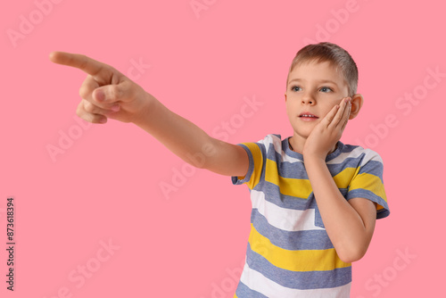 Shocked little boy pointing...