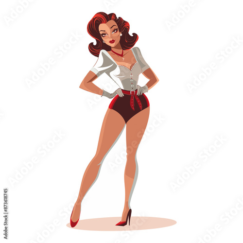 Retro pin up girl character flat vector design
