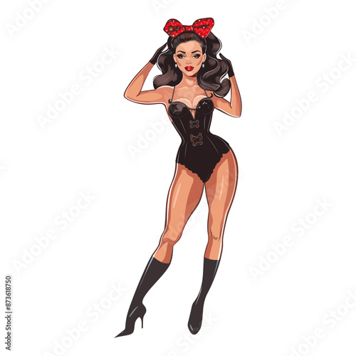 Retro pin up girl character flat vector design