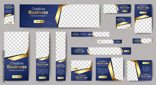 set of creative web banners of standard size with a place for photos. Vertical, horizontal and square template. vector