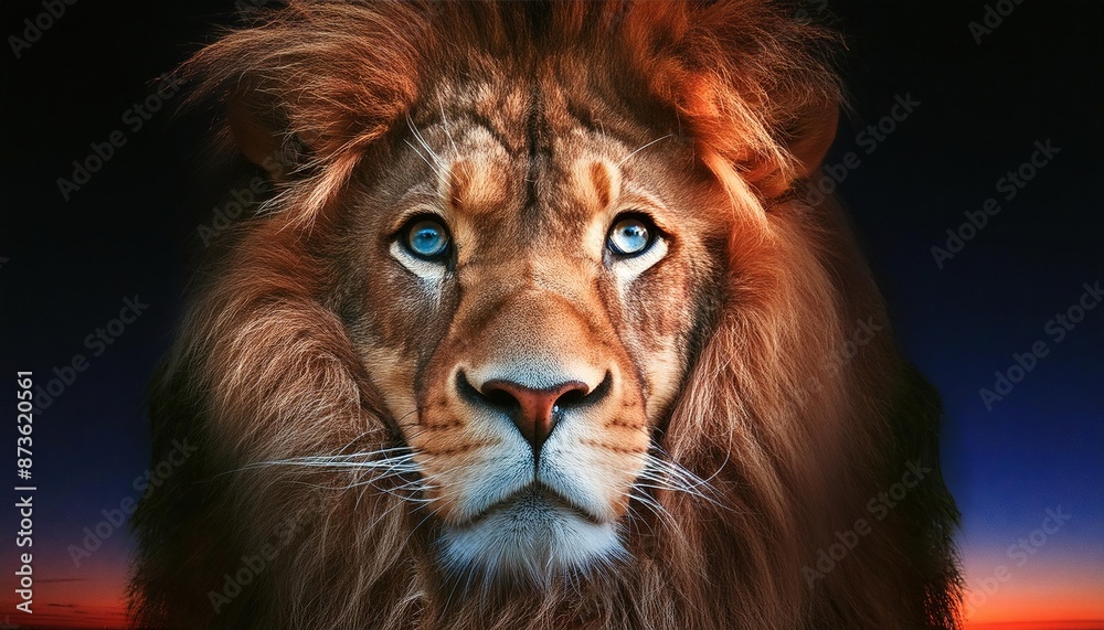 Fototapeta premium Close-up Portrait of Majestic Lion at Dusk