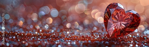 Red Heart Shaped Diamond On Glitter Background