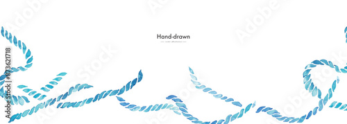 水彩画。水彩タッチの夏のロープイラスト。夏の水彩ベクター背景。Watercolor painting. Summer rope illustration with watercolor touch. Summer watercolor vector background.