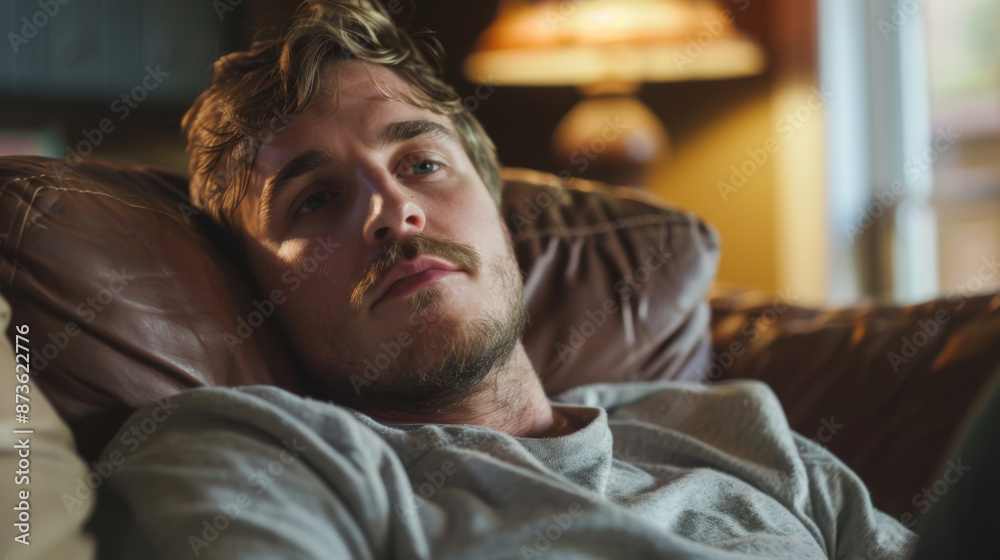 White american handsome man In Boredom, lying on sofa White american handsome man In Boredom, lying on sofa