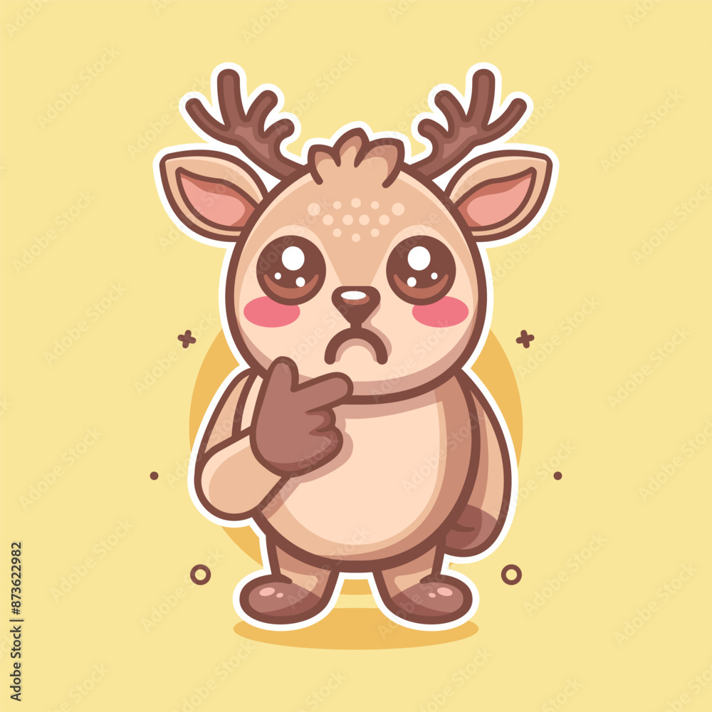 Obraz premium confused deer animal character mascot with thinking expression isolated cartoon