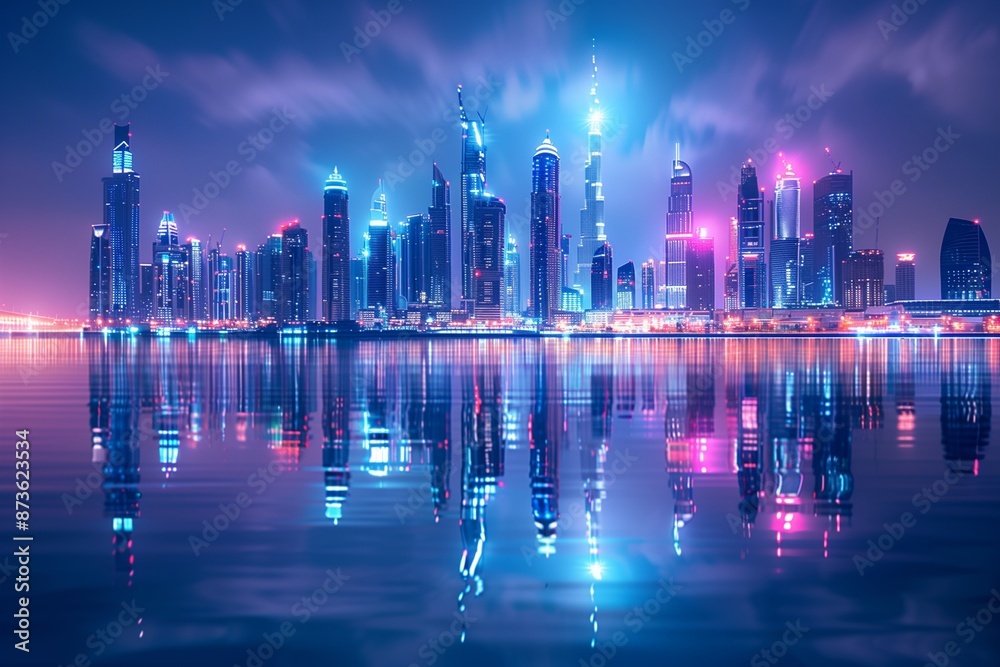 Night in business cityscape downtown with skyline city architecture. Night in business cityscape downtown with skyline city architecture.