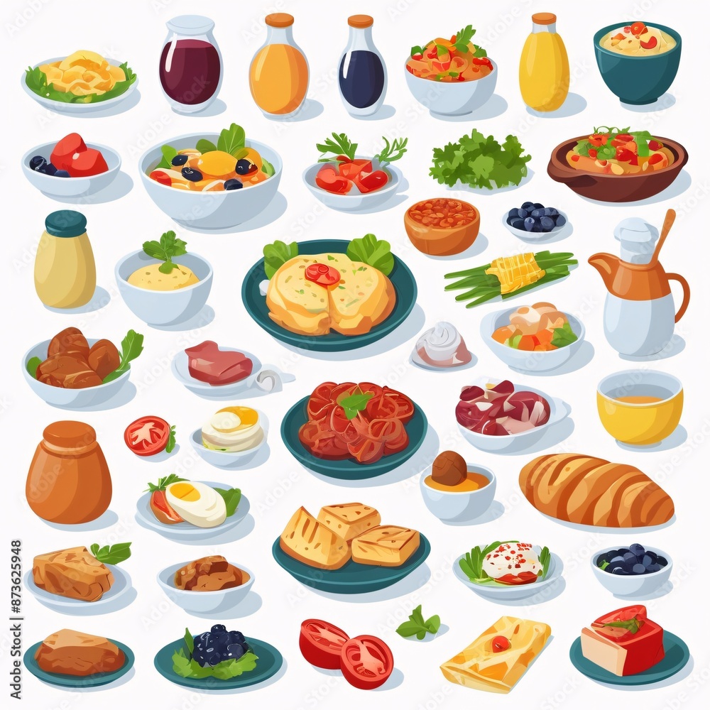 Food Illustrations with Ingredients (Flat Design) on White Background Food Illustrations with Ingredients (Flat Design) on White Background
