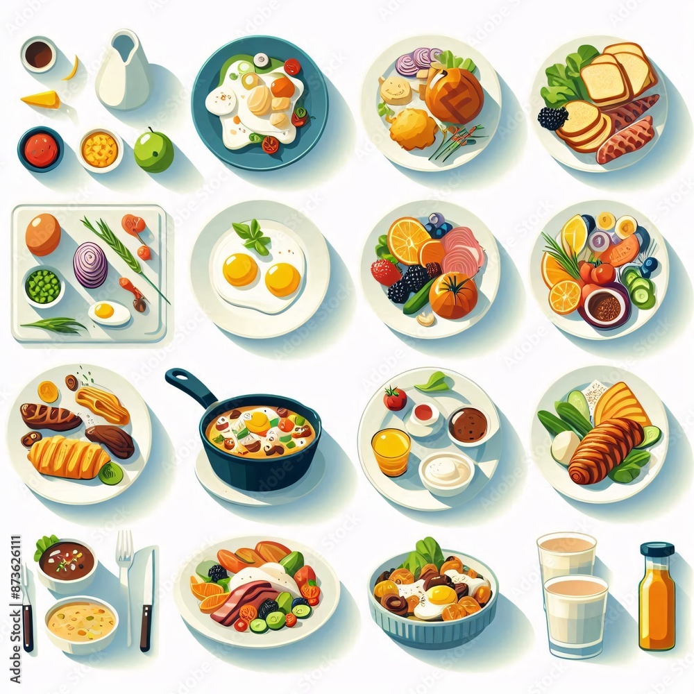 Food Illustrations with Ingredients (Flat Design) on White Background Food Illustrations with Ingredients (Flat Design) on White Background