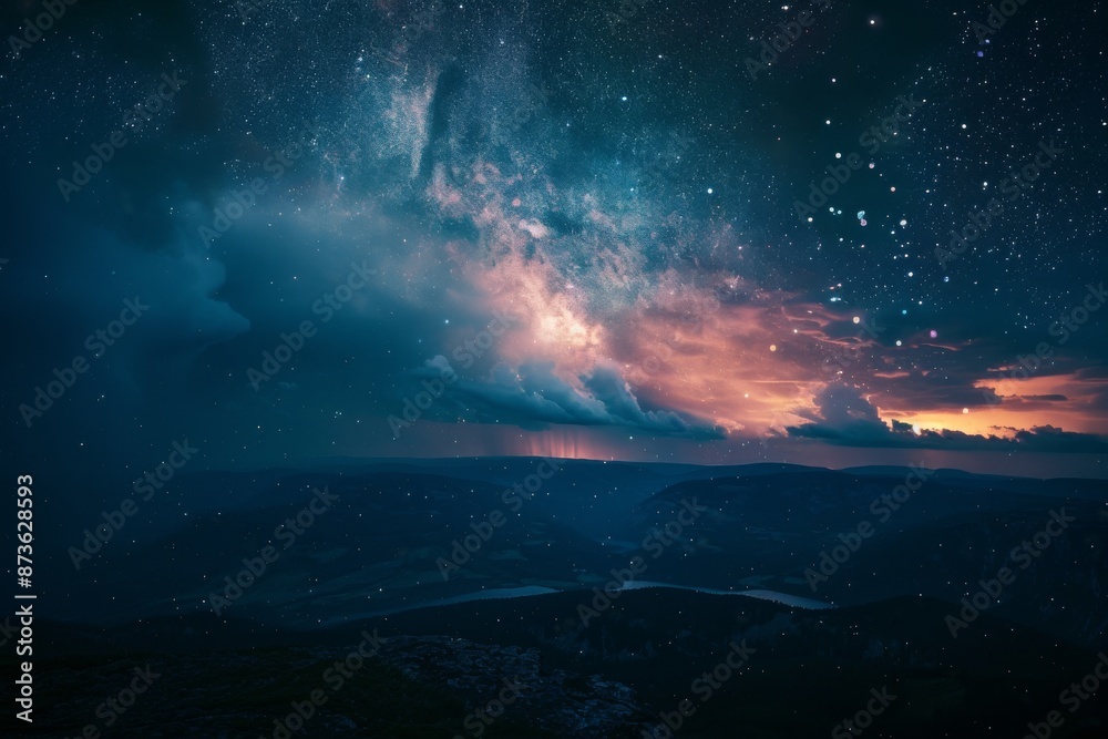 Stormy blue hour landscape of majestic Grand Canyon with dramatic clouds and rays of light Stormy blue hour landscape of majestic Grand Canyon with dramatic clouds and rays of light