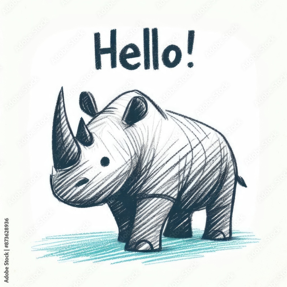 Obraz premium Kids' Scribbly Crayon Art: Adorable Rhinoceros