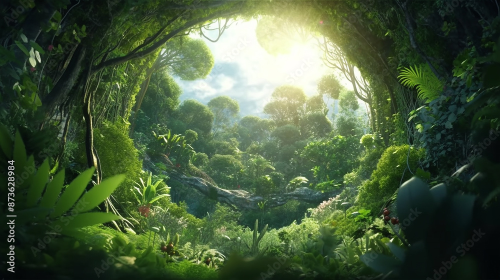 Earth Day eco concept with tropical forest background, Generative AI.