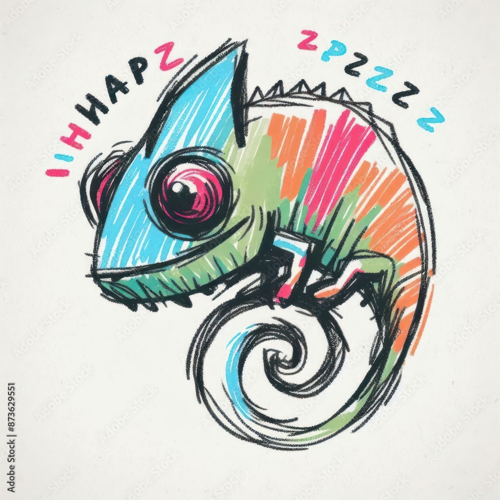 Kids' Scribbly Crayon Art: Colorful Chameleon Kids' Scribbly Crayon Art: Colorful Chameleon