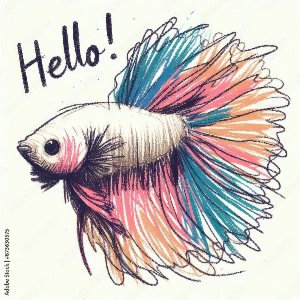 Obraz premium Child's Creativity: Scribbles of Betta Fish Animal Drawings