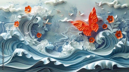 Whimsical paper garden, exquisite butterfly and floral sculptures. crafted with care, illustrating dreams and romance, perfect for banner displays with organic charm