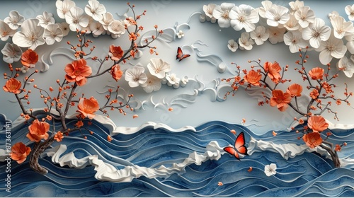 Whimsical paper garden, exquisite butterfly and floral sculptures. crafted with care, illustrating dreams and romance, perfect for banner displays with organic charm