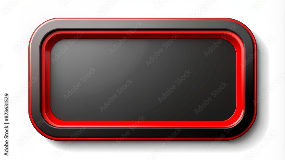 Modern rectangle with curved edges and bright red and black color scheme on white background with copy space in 3D. Modern rectangle with curved edges and bright red and black color scheme on white background with copy space in 3D.