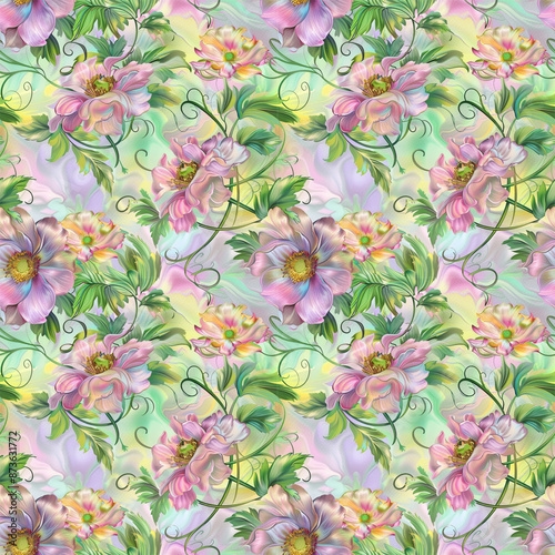 Wallpaper Mural Floral variety color, form nature, seamless fabric pattern. Torontodigital.ca
