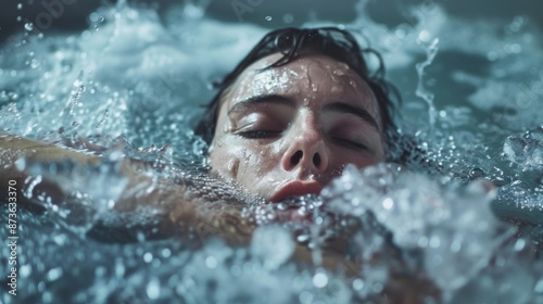 A person holding their breath and slowly lowering themselves into the ice bath mentally preparing for the shock of the cold.