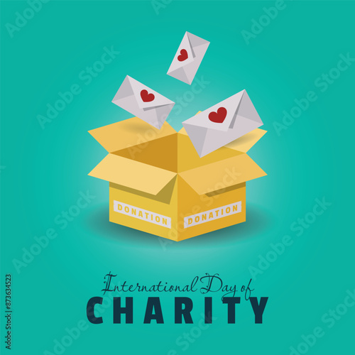 International Day of Charity poster with donation envelope as a token of love