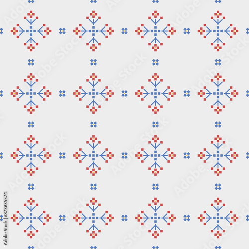 Cross Stitch embroidery seamless.Geometric pixel ethnic patterns. American, Mexican,African, mediterranean, nordic,Aztec style.Tradition folk art background design for products, fabric, ,print,decor