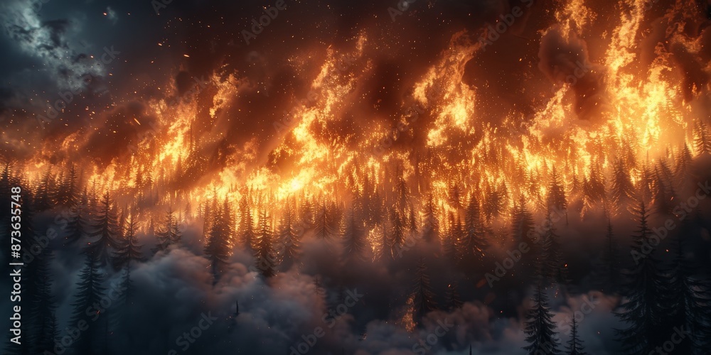 A forest engulfed in flames and very dangerous. A forest engulfed in flames and very dangerous.