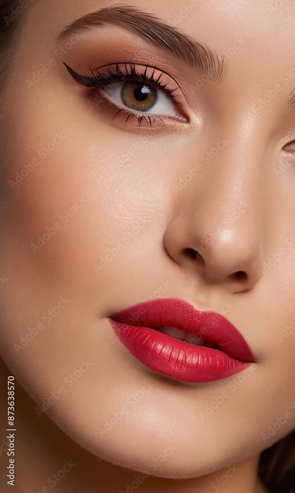 red lips with perfect eyeliner and smooth skin, showcasing beauty and skin care excellence in makeup and cosmetic elegance red lips with perfect eyeliner and smooth skin, showcasing beauty and skin care excellence in makeup and cosmetic elegance
