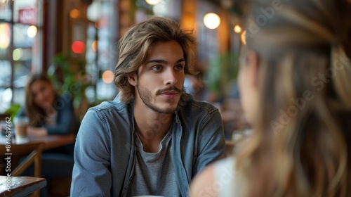Wallpaper Mural Single man, blind date, awkward conversation, medium shot, coffee shop setting, daylight, dating difficulties, candid moment, natural tones., Torontodigital.ca