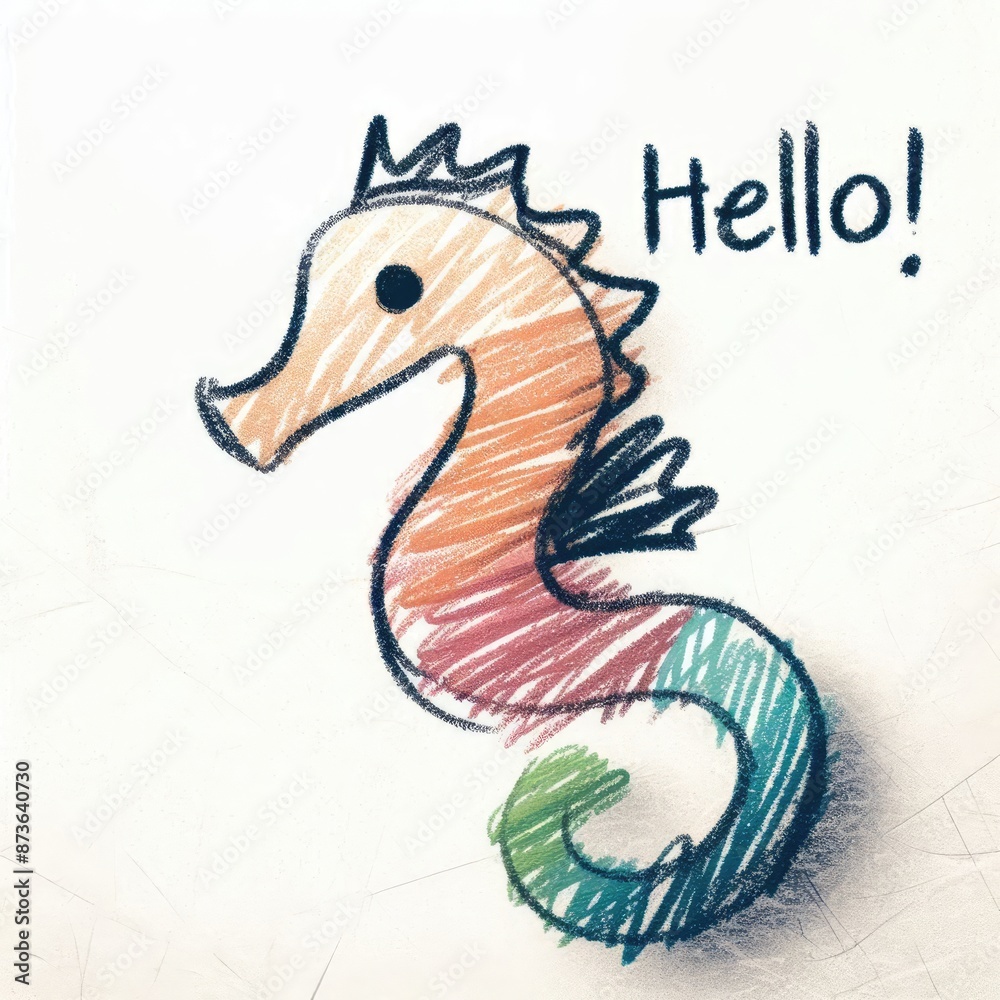 Fototapeta premium Messy Crayon Scribbles of a Child Featuring a Seahorse