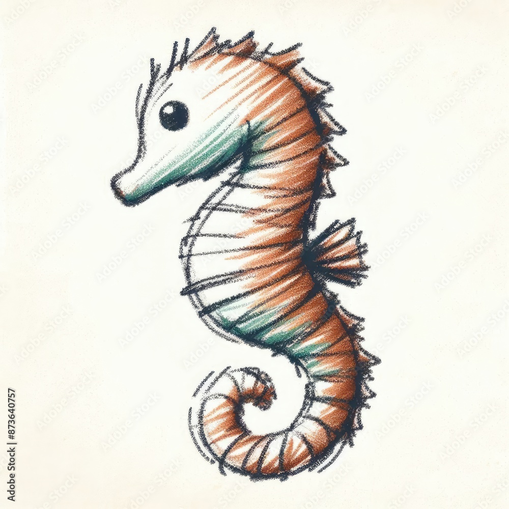 Fototapeta premium Messy Crayon Scribbles of a Child Featuring a Seahorse