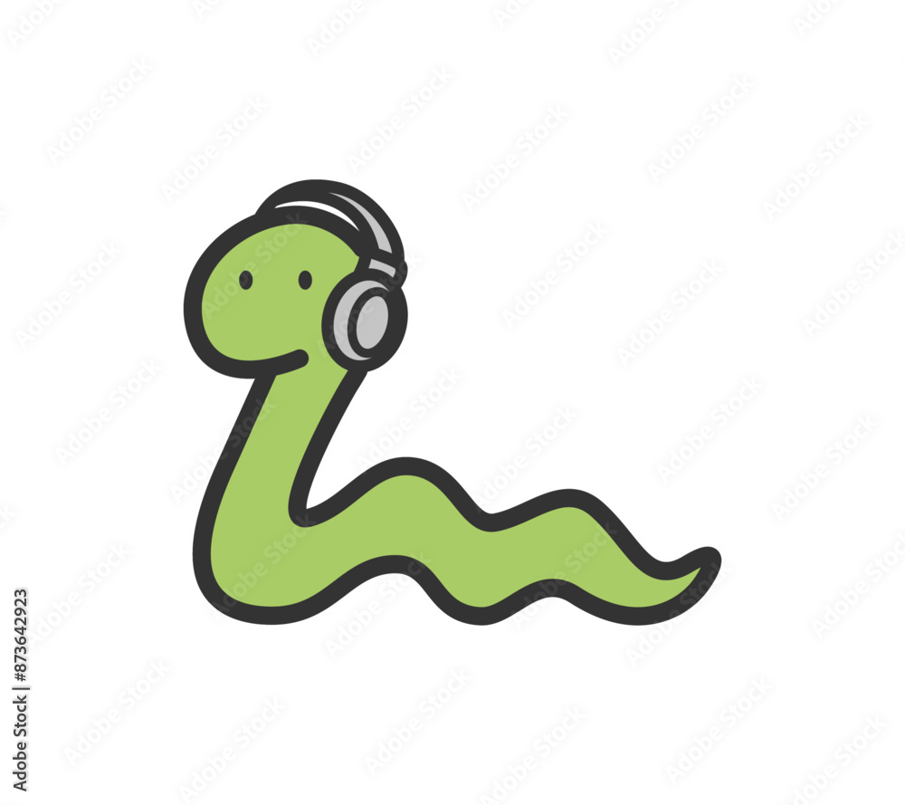 Fototapeta premium ヘッドホンを付けた蛇のイラスト 