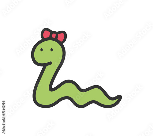 リボンを付けた蛇のイラスト
