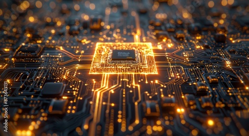 Illuminated Circuit Board With Central Processor Chip