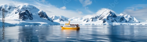 1 Team of explorers on an Antarctic expedition, searching for new wildlife and embarking on a thrilling quest, Expedition, Search and Quest concept photo