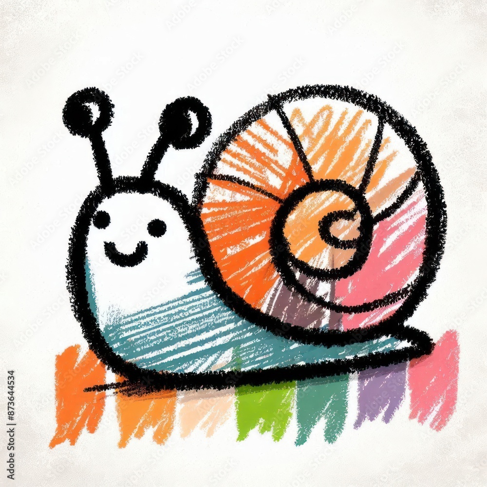 Kids' Scribbly Crayon Art: Adorable Snail Kids' Scribbly Crayon Art: Adorable Snail