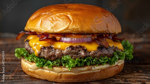 Juicy Cheeseburger with Bacon and Red Onion