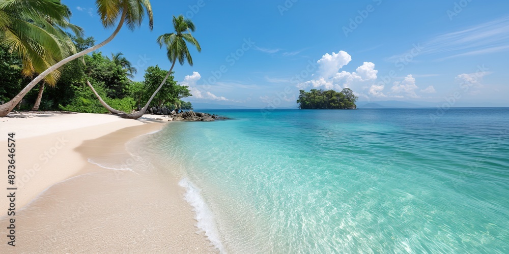 Fototapeta premium Amazing turquoise beach with palm trees and lots of beach sand
