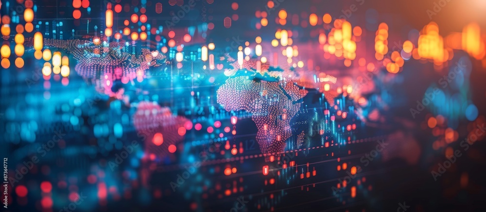 Global Financial Growth: Stock Market Chart on World Map Background Global Financial Growth: Stock Market Chart on World Map Background
