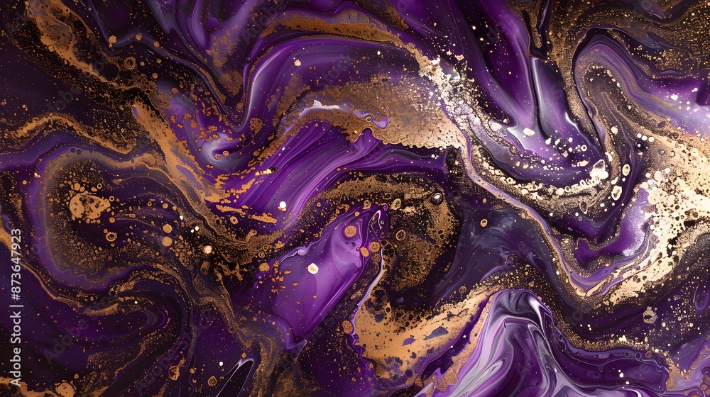 Cosmic Abstraction, abstract cosmic scene with swirling waves of metallic gold and purple color Cosmic Abstraction, abstract cosmic scene with swirling waves of metallic gold and purple color