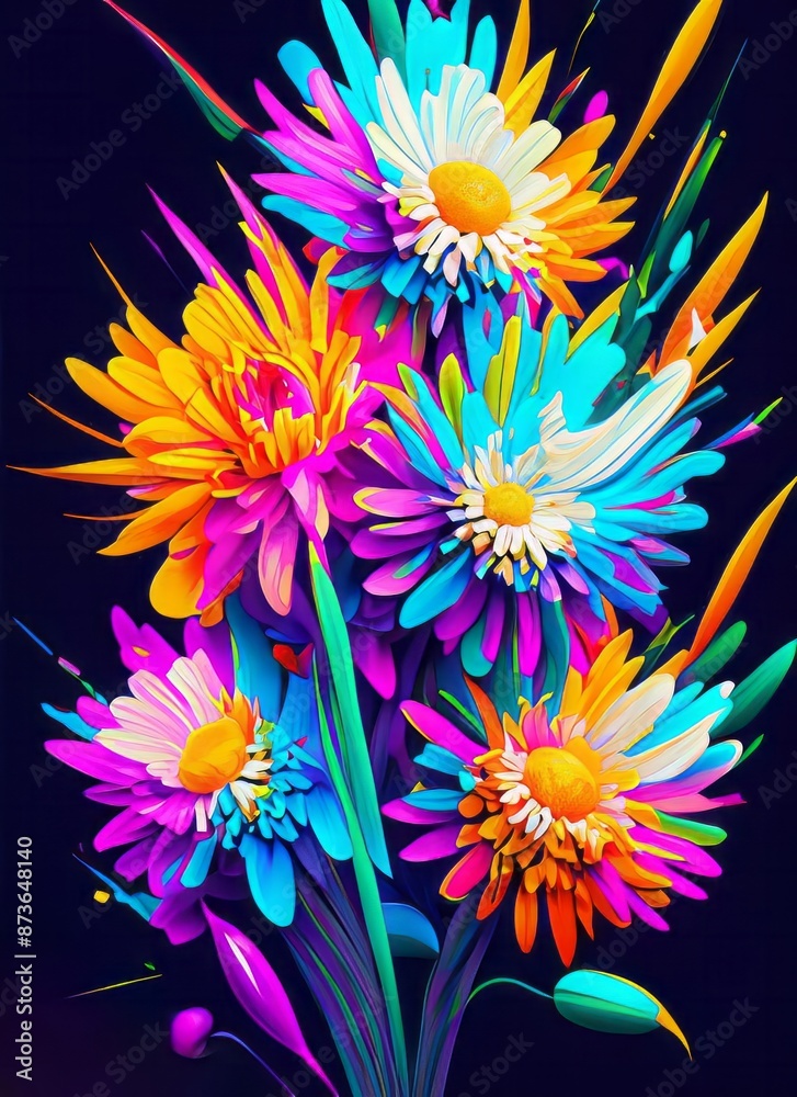 Fototapeta premium exploding flowers acrylic paint maximalism colors . Generater by AI . High quality image