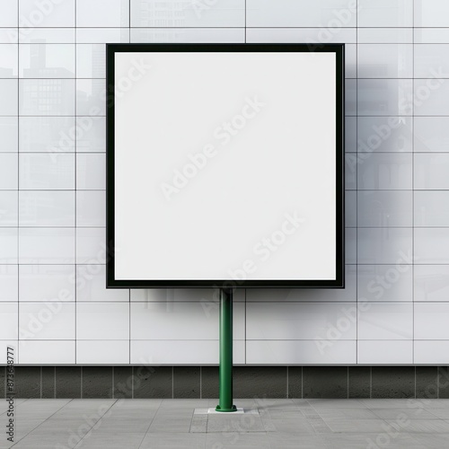 Blank square billboard on tiled wall, perfect for advertising mockups and marketing designs. Clear and isolated for easy customization.