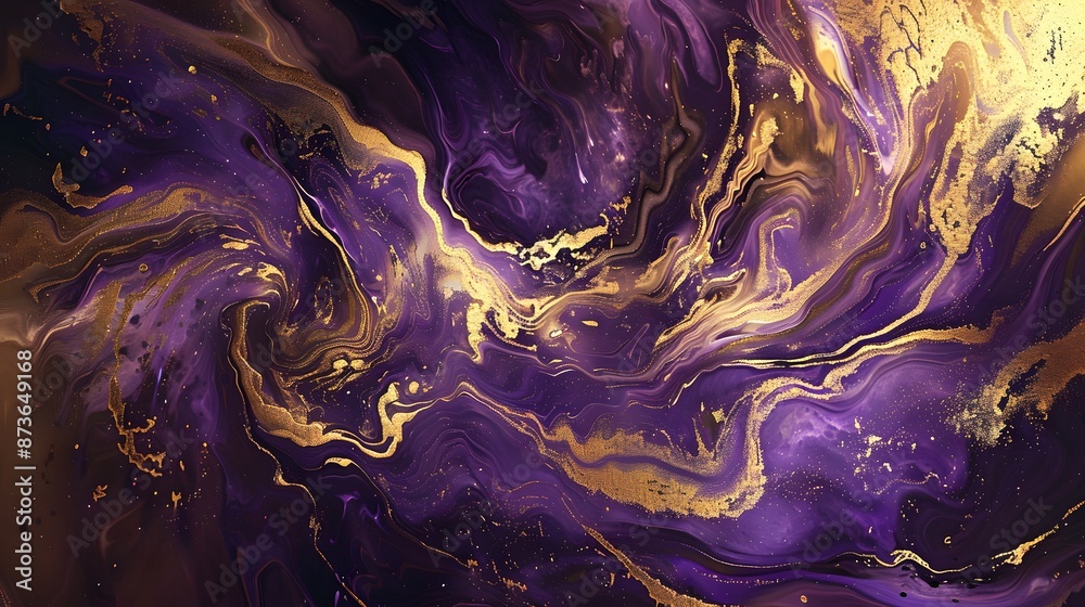 Obraz premium Cosmic Abstraction, abstract cosmic scene with swirling waves of metallic gold and purple color