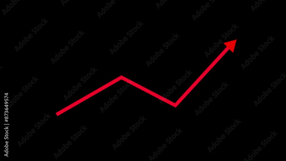 Abstract red arrow up business graph icon animation. Business chart growth concept. Black background 4k video, Abstract red arrow up business graph icon animation. Business chart growth concept. Black background 4k video,
