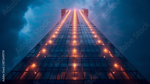 Wallpaper Mural An abstract view of a blue modern building facade at night Torontodigital.ca