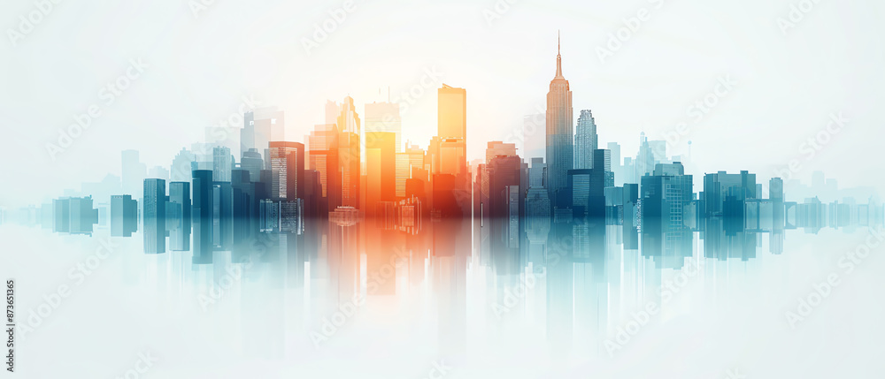 Obraz premium abstract background with city close up, vibrant colors, Double exposure silhouette with leadership team