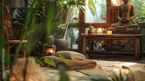 Soothing Holistic Wellness Center with Natural Elements and Meditation Spaces