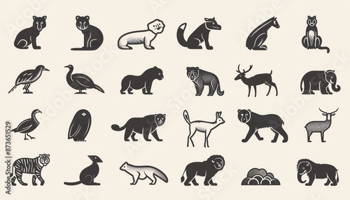 Wallpaper Mural Set of animals icons, simple line art style, vector illustration, wildlife concept Torontodigital.ca